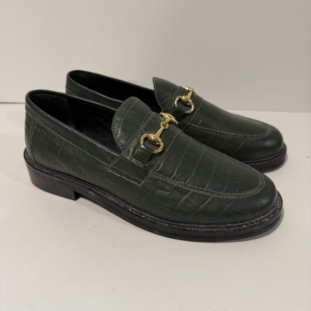Urban Outfitters Men's Croc‎ Embossed Green Leather Horse Bit Loafers Size 8